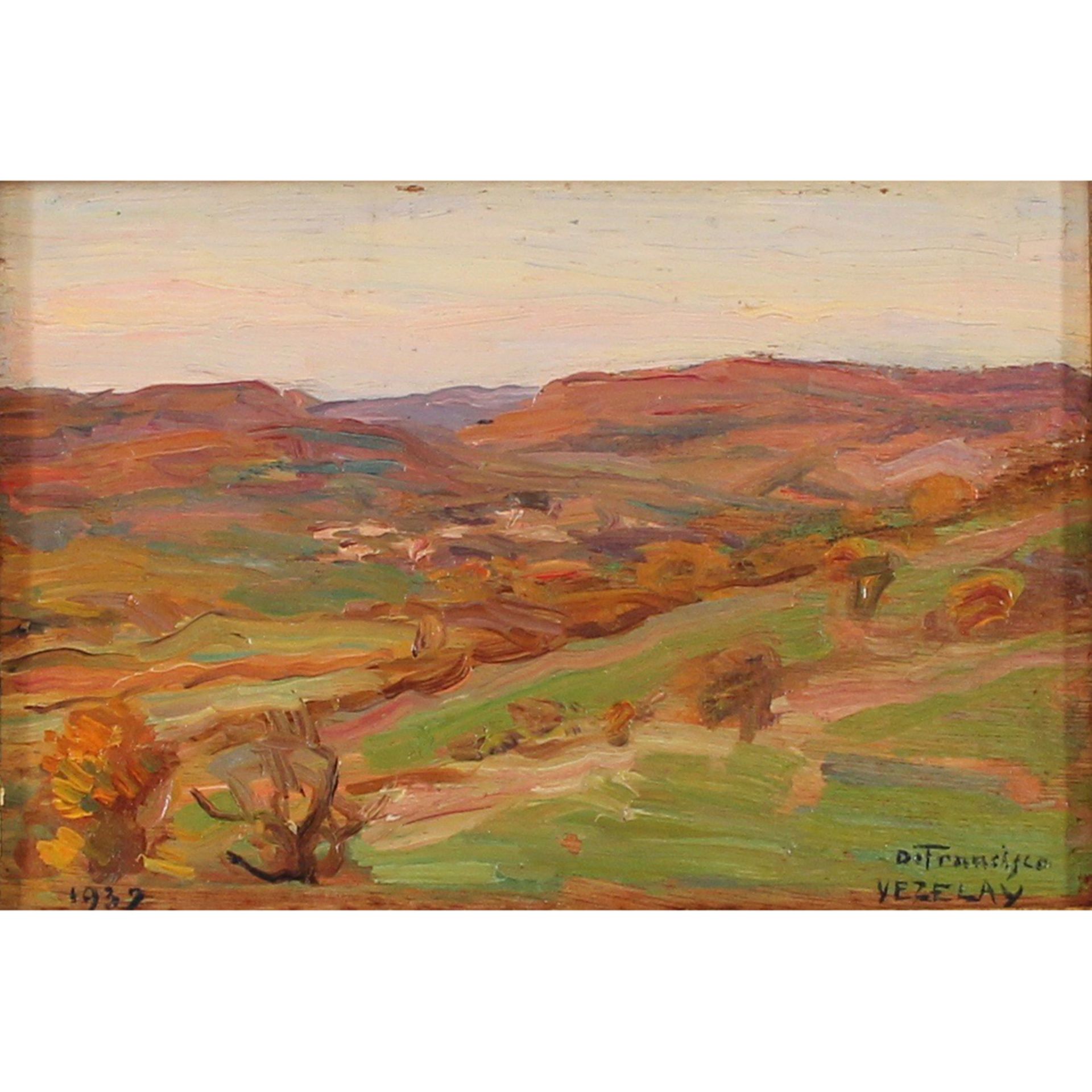 524 PIETRO DE FRANCISCO (1873-1969) "Vezelay". Dipinto ad olio su tavola.