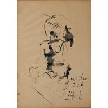 351 IBRAHIM KODRA (1918-2006) "Figura". Disegno ad inchiostro di china su carta.