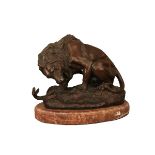 422 ALFRED BARYE (1839-1882) "Leone ruggente". Scultura in bronzo