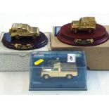 3 LIMITED EDITION GOLD COLOURED LAND ROVER MODELS