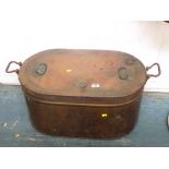 LARGE OVAL COPPER LIDDED POT 34CM X 68CM X 39CM