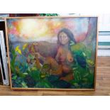 PAINTING OF A NUDE WOMAN WITH A SNAKE SIGNED 'CMD' 99CM X 120CM