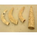 4 CARVED IVORY PIECES 18CM,14CM