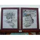2 X CATHERINE TIRR WATERCOLOUR AND INK PAINTINGS W 21.5CM X H 28CM
