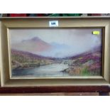 WATERCOLOUR OF A COUNTRY SCENE BY D.H. PINDER 19.5CM X 36CM