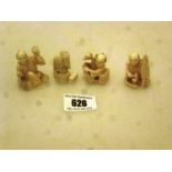 4 SMALL IVORY FIGURES 3-4CM