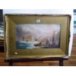 WATERCOLOUR OF A BEACH SCENE SIGNED 'GARTER 1878' 26.5CM X 47.5CM