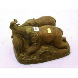 BRONZE ELEPHANT GROUP FIGURE SIGNED 'BARRIE' 17CM X 25CM X 18.5CM