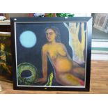 PAINTING OF A NUDE WOMAN WITH A SNAKE SIGNED 'CMD' 96CM X 104CM