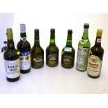 5 BOTTLES OF ASSORTED SHERRY, BOTTLE OF MARTINI VERMOUTH DRY AND A BOTTLE OF MARIEVALE BROWN RICH