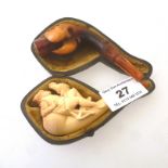 MEERSCHAUM PIPE IN CASE APPROX L: 3.5" AND A CARVED PIPE APPROX L: 3.5"