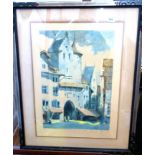 SIGNED LIMITED EDITION PRINT 1931 OF VIELLES MAISONS A ST. GALLEN, SWITZERLAND 21.5" X 15.75"