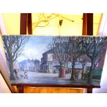 PAINTING OF A STREET SCENE SIGNED W. SAMSON 16" X 28"