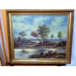 PAINTING OF A RIVER SCENE SIGNED LOUIS 19.25" X 23.25"