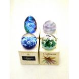 4 BOXED CAITHNESS PAPER WEIGHTS - 2 X MINIATURE MOONFLOWER, SUMMER HAZE AND FORTUNE 2004