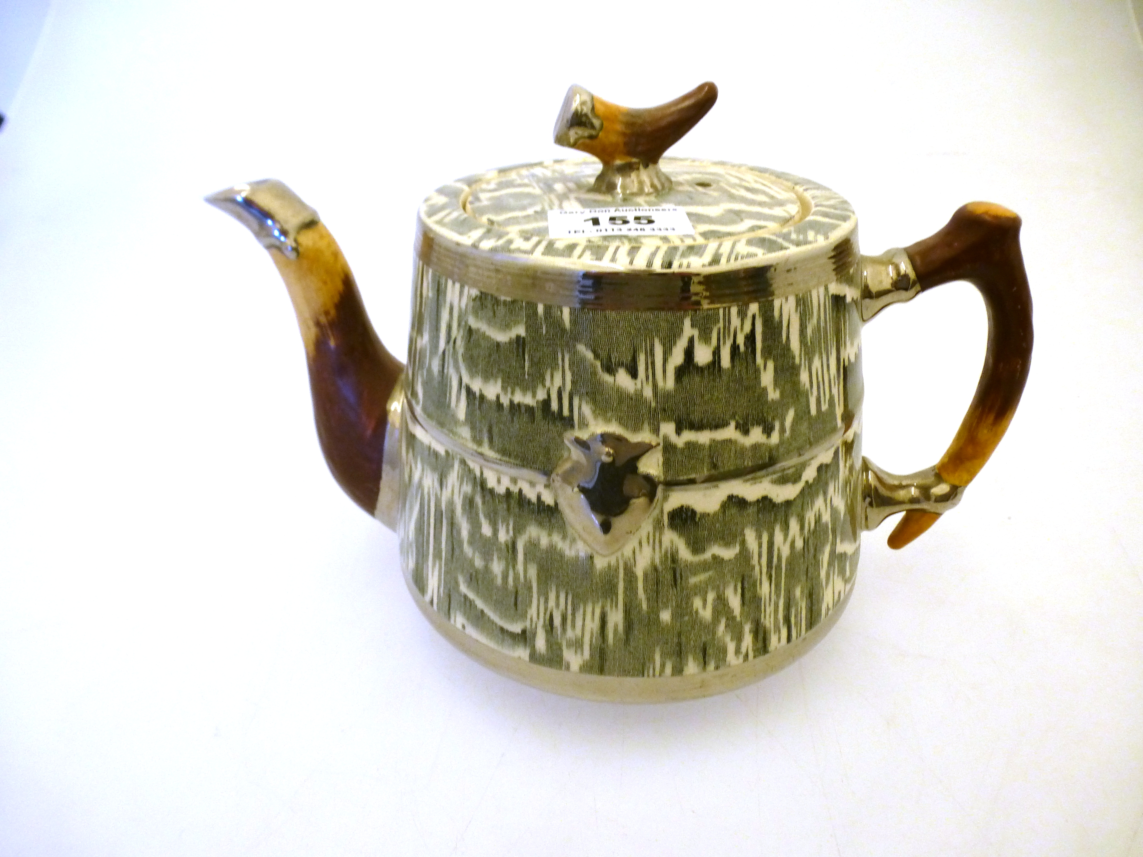 ARTHUR WOOD SILVER SHIELD TEAPOT H: 6.5"