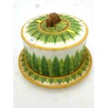 MAJOLICA DOMED CHEESE DISH WITH COW FINIAL H: 9.5" D: 12"