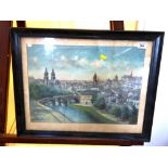 PAINTING OF GERMAN TOWN SCENE SIGNED G. KRODEL 12.5" X 17.75"