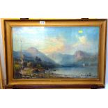 SUNRISE - THIRLMERE PAINTING BY CHARLES PETTITT 1860 14.5" X 23.5"