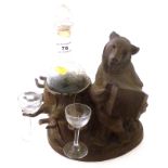 BLACK FOREST BEAR WITH DECANTER AND GLASSES