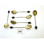 SET OF 6 SILVER COFFEE BEAN SPOONS TOTAL WEIGHT: 1 OZT