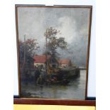 PAINTING OF A BOAT SCENE SIGNED KAUFMAN 17.5" X 12"