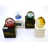 4 BOXED CAITHNESS PAPER WEIGHTS - LUCKENBOOTH, JUBILEE ORCHID, MYRIAD AND CONCENTRIX