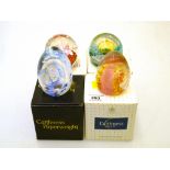 4 BOXED CAITHNESS PAPER WEIGHTS - DIVINE LIGHT, CINDERELLA, CAULDRON AND BLUE BIRDS