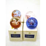 4 BOXED CAITHNESS PAPER WEIGHTS - RED MINI MOONFLOWER, MILLENIUM MINIATURE AND 2 X MOONCRYSTAL