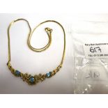 9K GOLD, BLUE AND WHITE STONE NECKLACE W: 8G