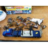 BOX OF ASSORTED CAVALRY FIGURES, CANNON, SPACE SHUTTLE AND TRUCK