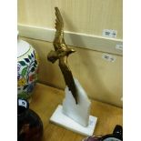 BRASS EAGLE FIGURE WITH MARBLE BASE H: 16"