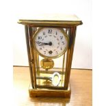 BRASS AND GLASS MANTLE CLOCK PRESENTED TO MR JAMES COLES BY ST. PETERS CRICKET CLUB ON THE