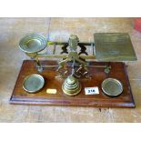 SET OF S. MORDAN AND CO BRASS POSTAL SCALES AND WEIGHTS