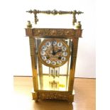BRASS AND GLASS MANTLE CLOCK 13" X 6.5" X 5"