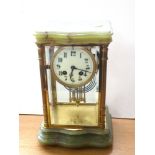 ONYXX AND GLASS MANTLE CLOCK 11.75" X 7.75" X 6"