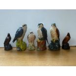 6 (1 EMPTY) ASSORTED WHISKEY FIGURE DECANTERS INCLUDING WHYTE AND MACKAY, BEN EAGLES AND CUMBRAE