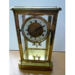 JAPY FRERES BRASS AND GLASS MANTLE CLOCK 12" X 8" X 5.75"