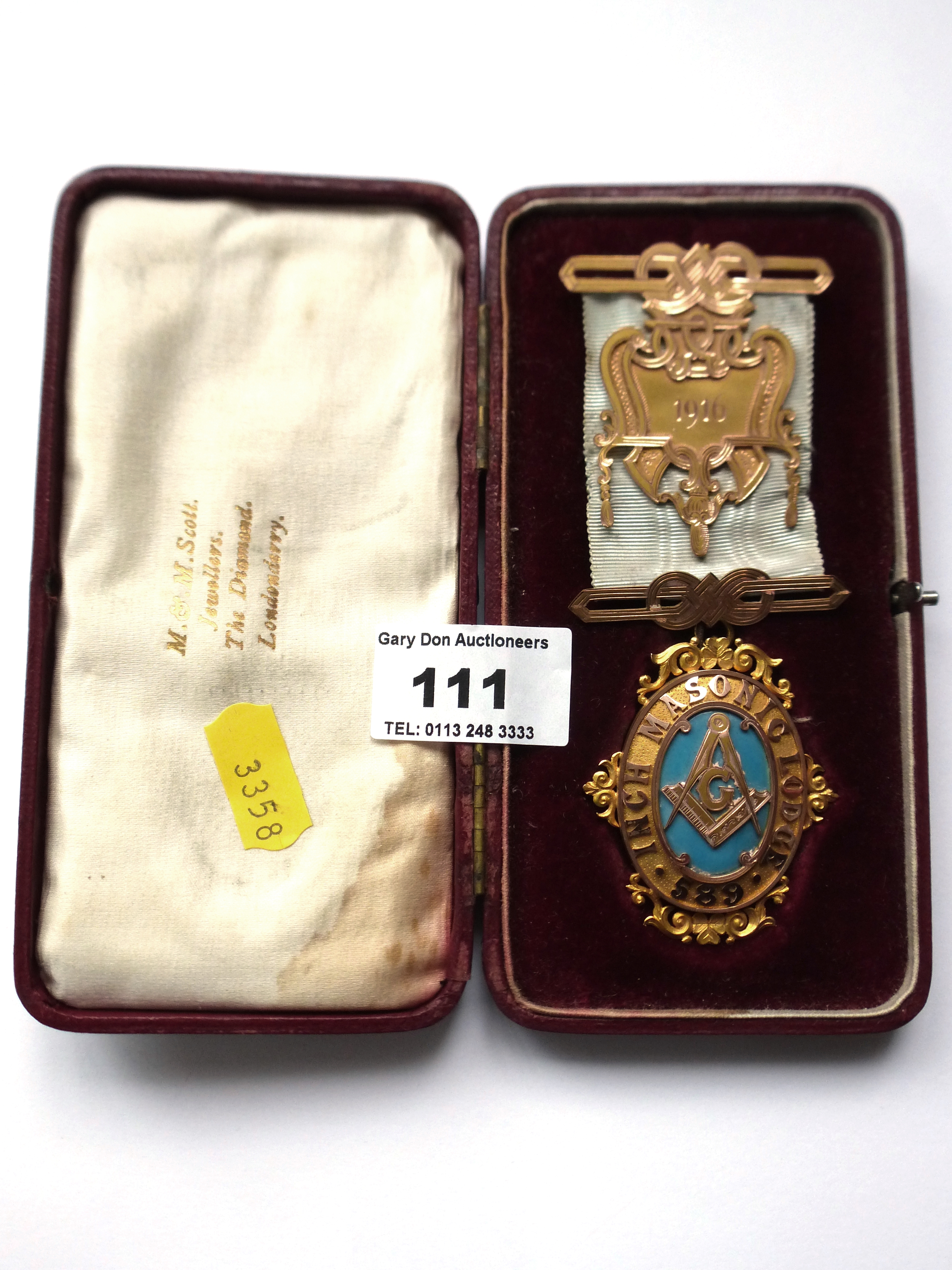 1916 9K GOLD INCH MASONIC LODGE 589 MEDAL TOTAL W: 34.3G