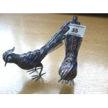 PAIR OF SILVER FILIGREE AND ENAMEL BIRDS H: 3.75" L: 5"