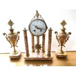 P. BONNET AND P. POTTIER MARBLE AND GILT 3 PIECE CLOCK SET - CLOCK 13.5" X 8" X 4" VASES - 11"