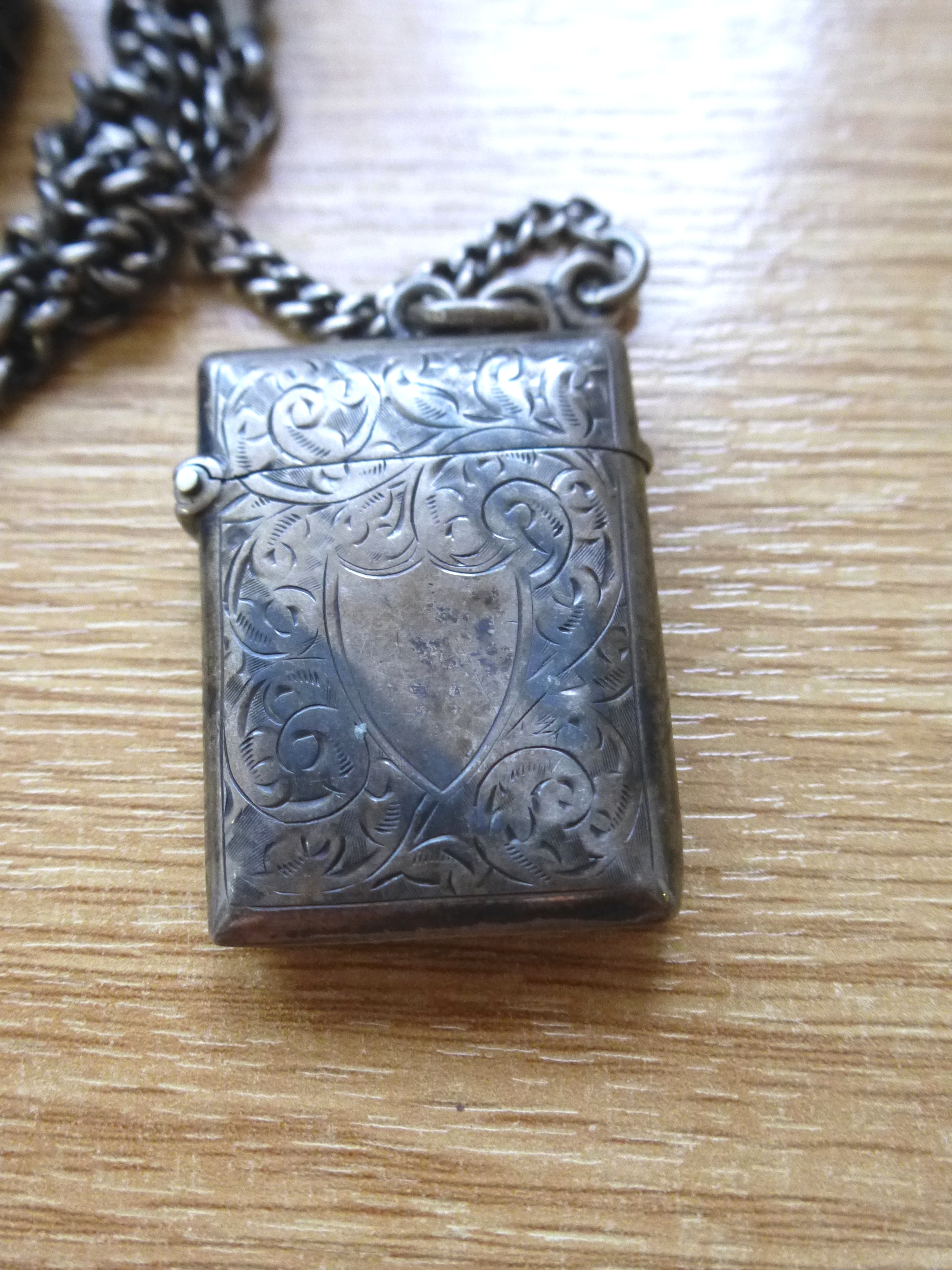 SILVER LIGHTER AND SILVER VESTA CASE ON SILVER CHAIN - Image 5 of 5