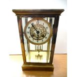 FRENCH BRASS AND GLASS MANTLE CLOCK 10.5" X 6" X 4.5"
