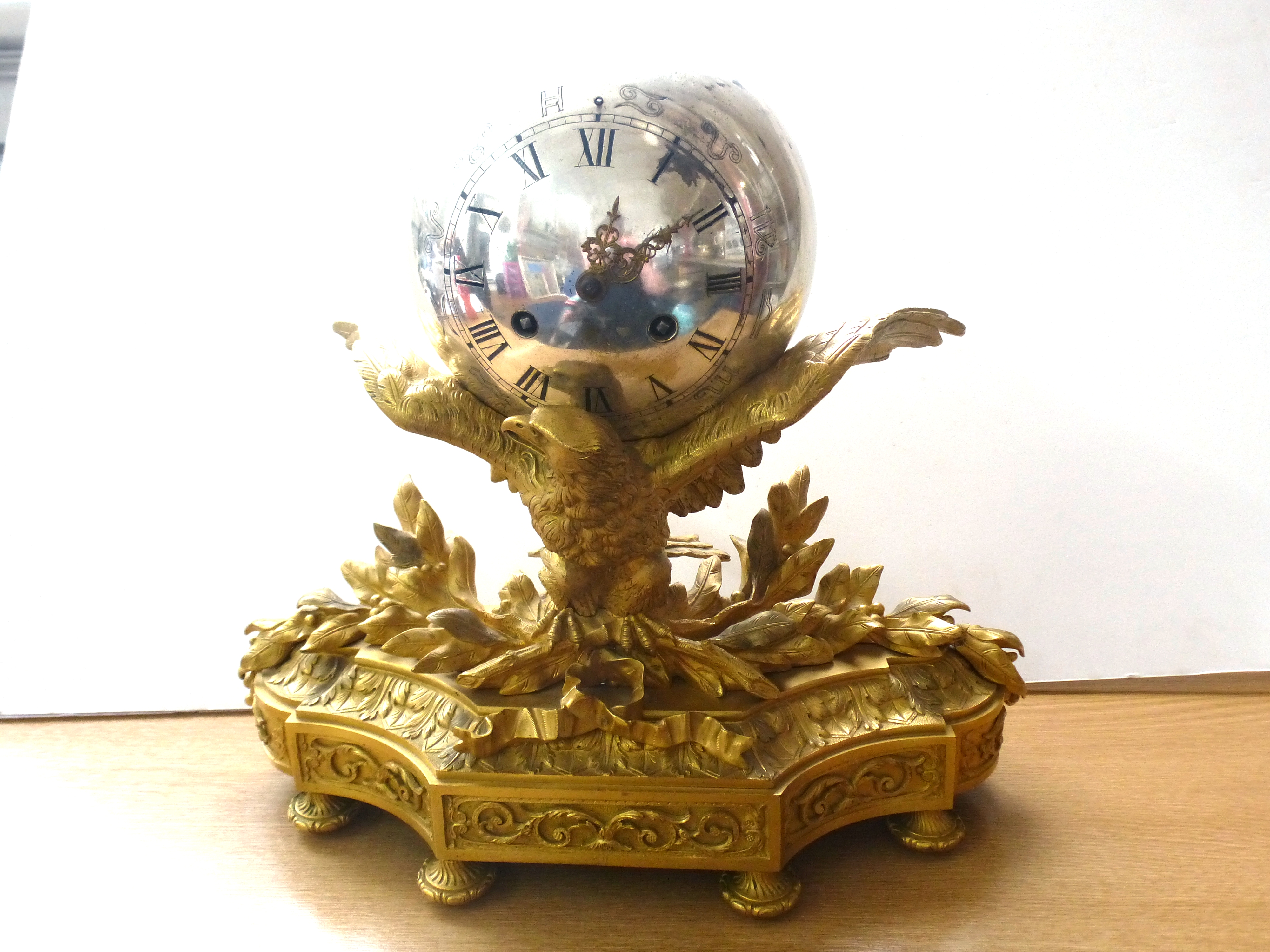 JEAN-BAPTISTE DELETTREZ GILT EAGLE MANTLE CLOCK 13" X 14" X 5.5"