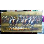 HORSE RACING PAINTING ON CANVAS BY R. SANDFORD 24" X 48"