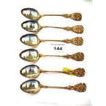 SET OF 6 RUSSIAN ENAMEL SPOONS L: 5"