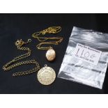 2 9K GOLD CHAINS, 9K GOLD LOCKET AND SILVER PENDANT (TOTAL GOLD WEIGHT: 5G)