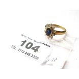 9K GOLD SAPPHIRE AND DIAMOND RING TOTAL W: 4.3G SIZE: N