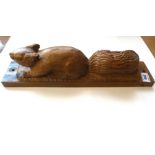 CARVED WOODEN SQUIRREL 3.5" X 3.5" X 16"