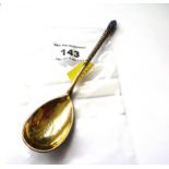 RUSSIAN SILVER (84) ODESSA ENAMEL SPOON L: 5.5"